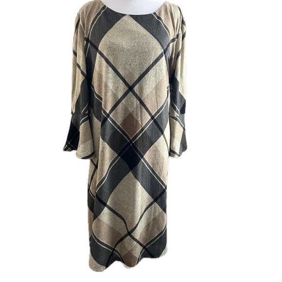 NWOT Sandra Darren Plaid (tan/black)Shift Dress - XL - Picture 1 of 7